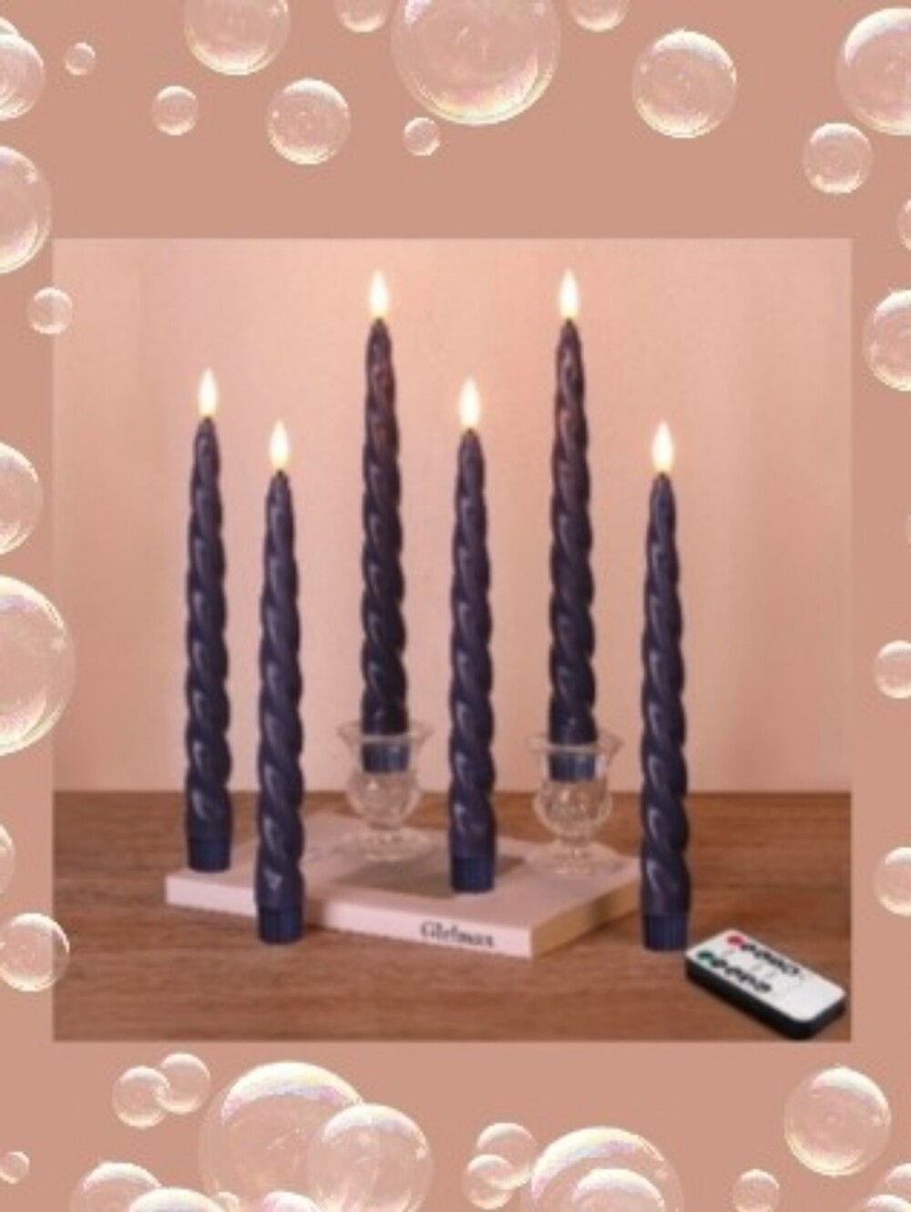 Twisted Spiral LED Taper Candles - Deep Navy With Remote 6pk